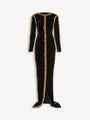 Langes Samtkleid mit Borte