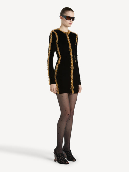 Velvet dress with embroidered trim