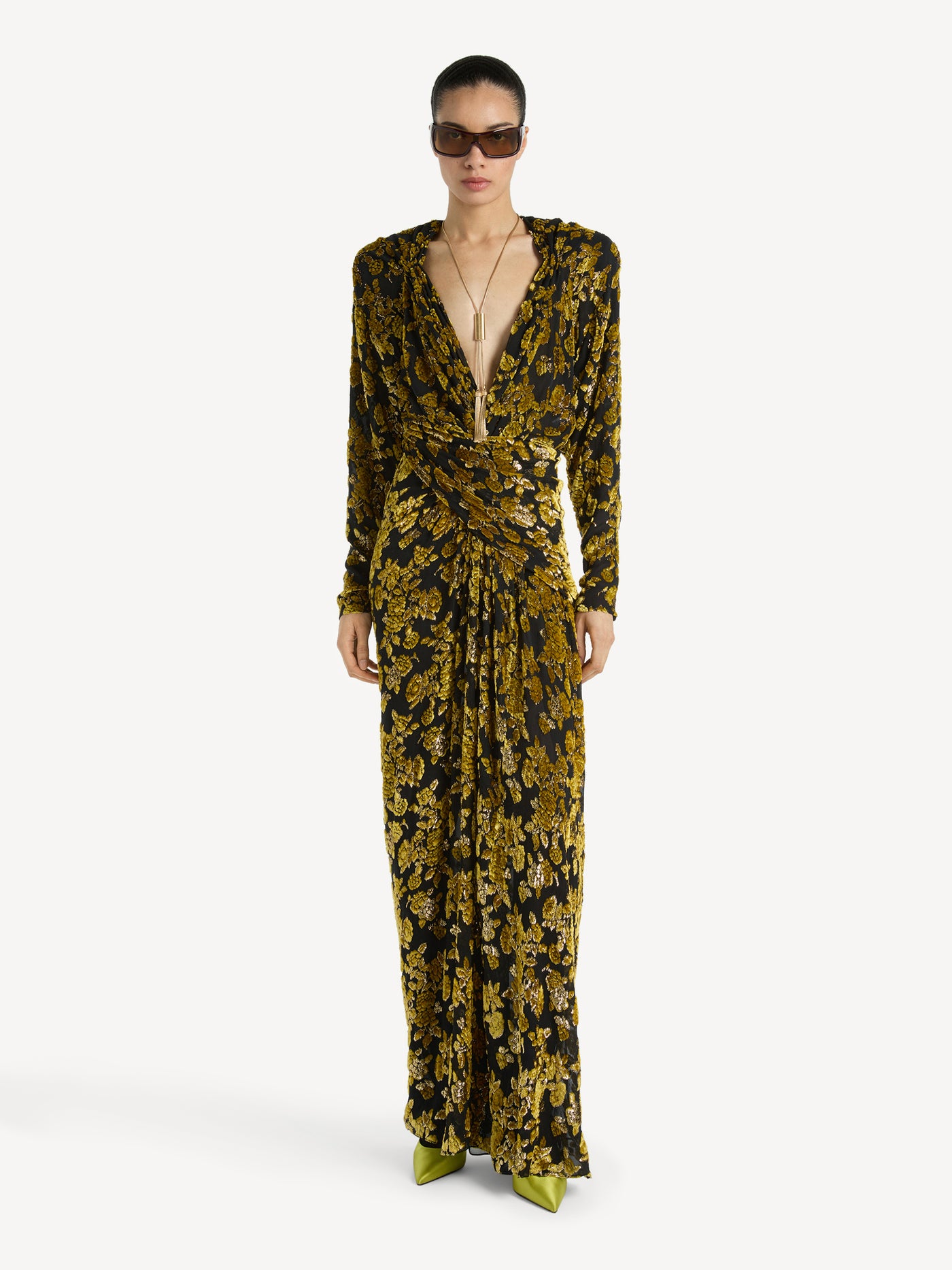 Langes Kleid aus Samt-Jacquard