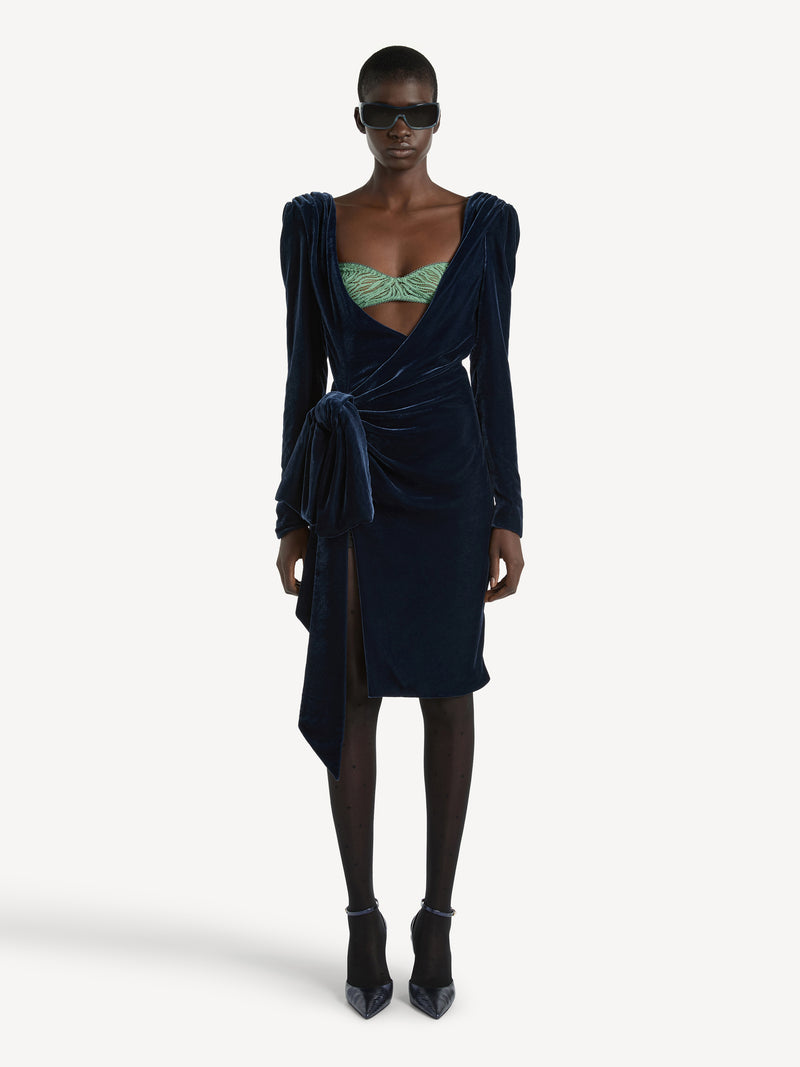 Robe nouée en velours avec brassière en dentelle