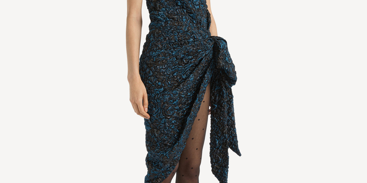 balmain blue sequin dress Draped cloqué jacquard Sequin mini dress