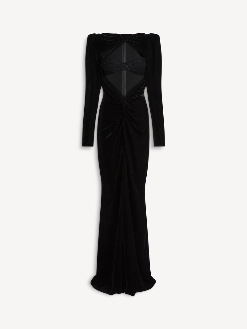 Long velvet and lace dress