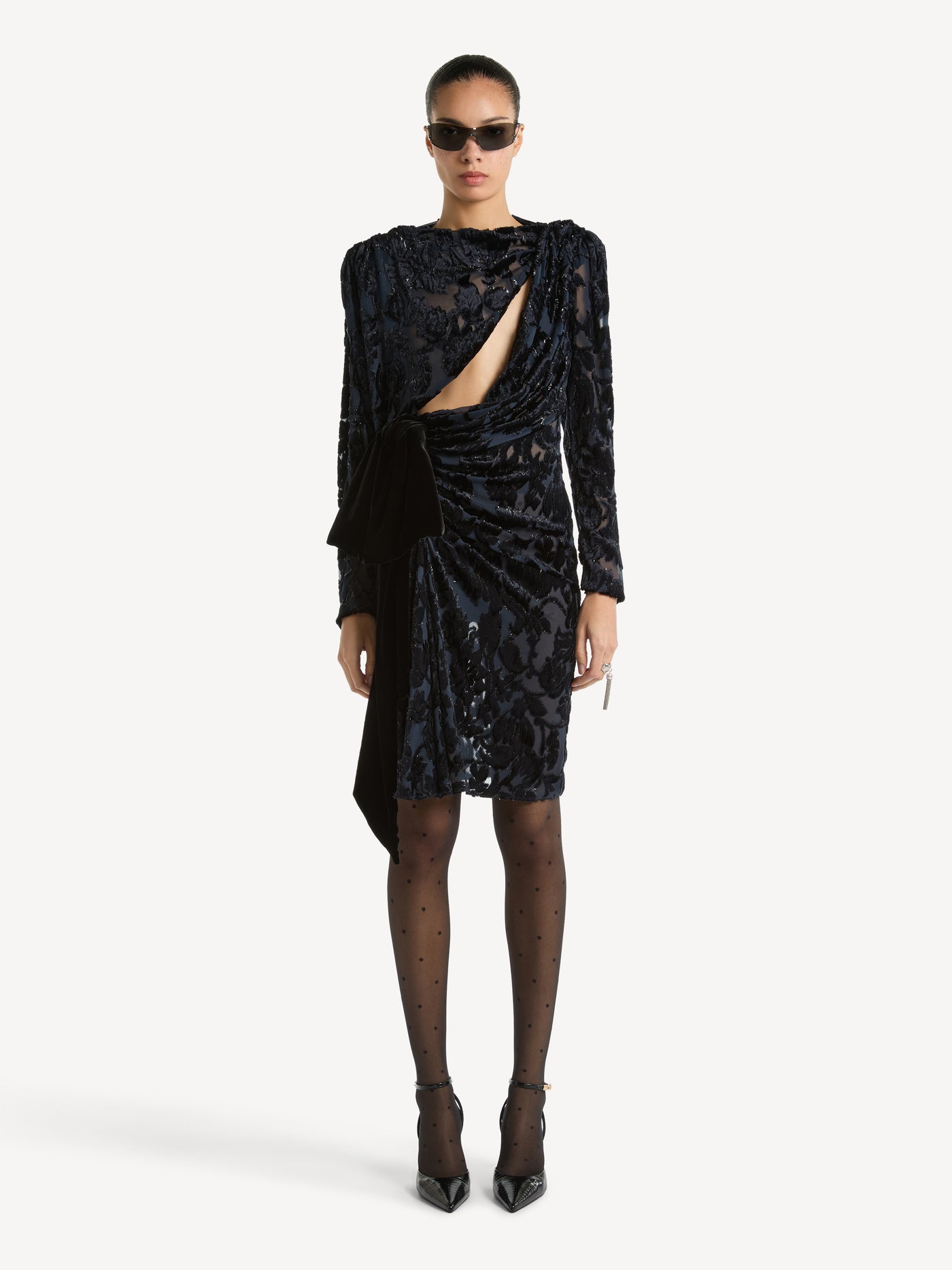 Draped velvet jacquard dress