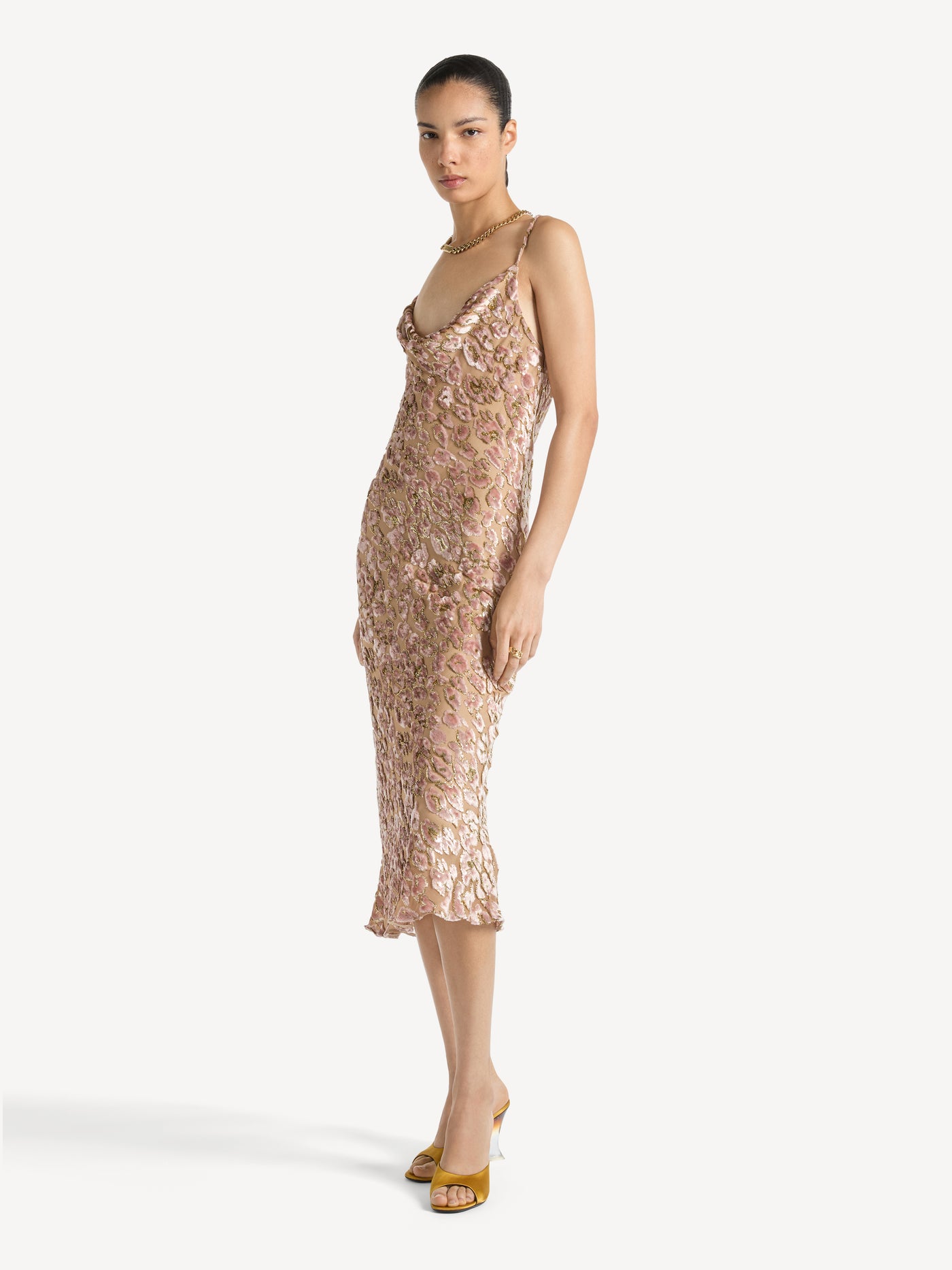 Velvet jacquard dress with spaghetti straps