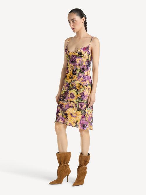 Abito con spalline sottili in jacquard effetto velluto