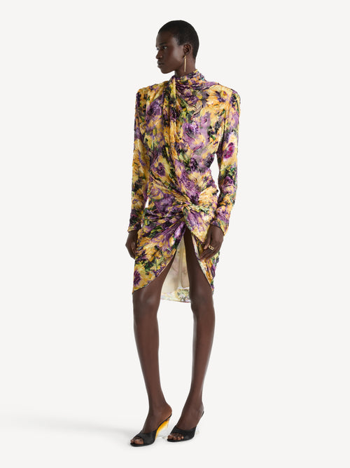 Robe drapée en jacquard velours