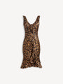 Ruffled dress in printed silk satin