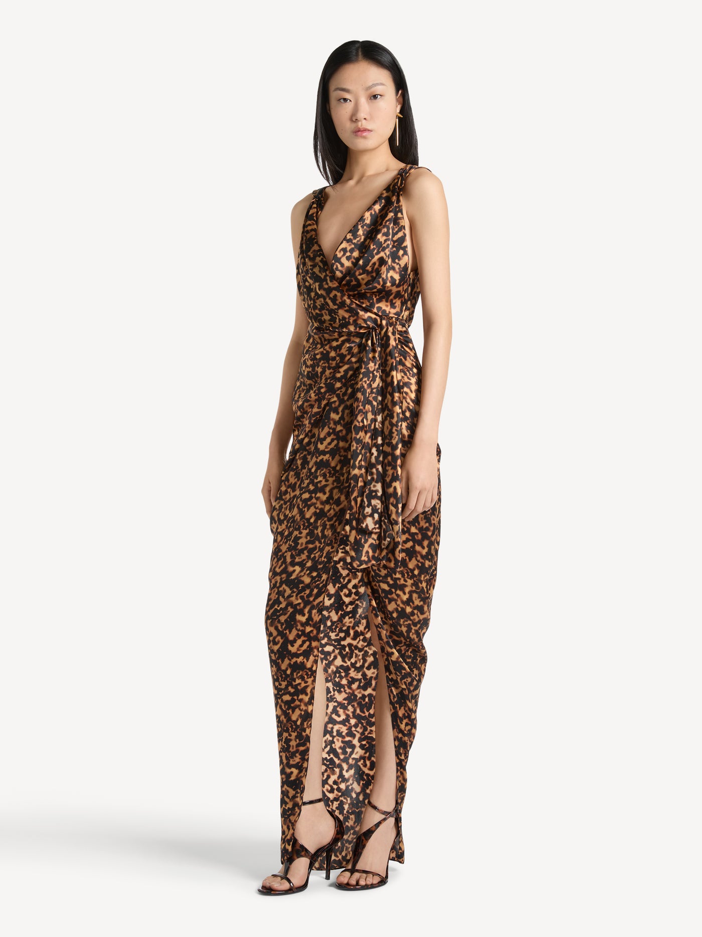 Vestido drapeado de satén de seda estampado