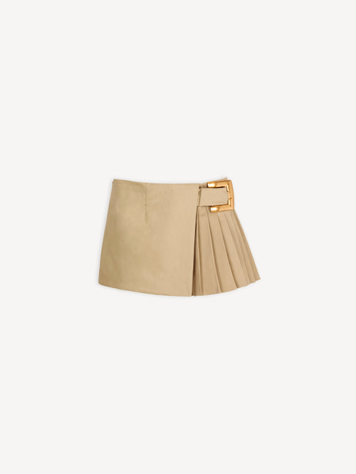 Short gabardine skirt with belt detail