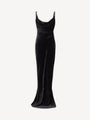 Long velvet dress with embellished straps