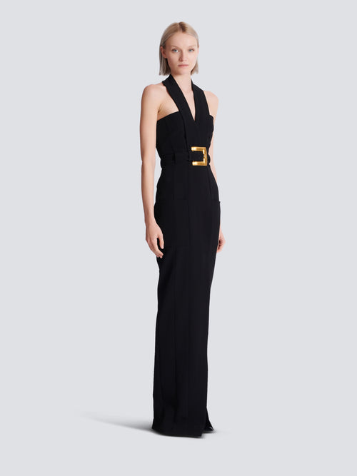 Robe longue ceinturée en crêpe