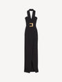 Robe longue ceinturée en crêpe