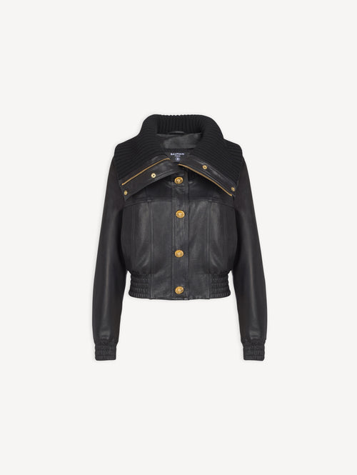 Lambskin and knit bomber jacket