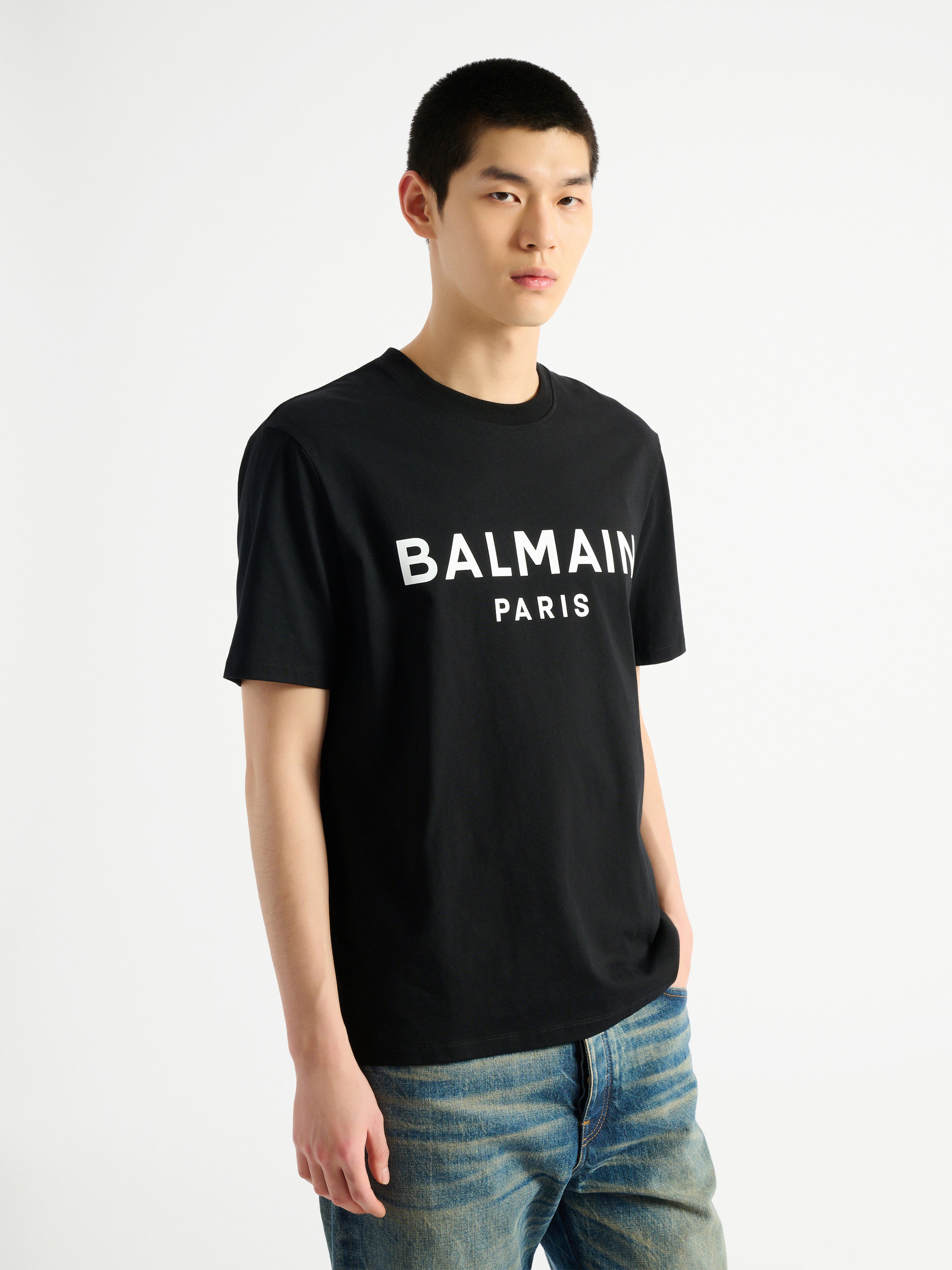 T-shirt with Balmain Paris print Black - Men I Balmain