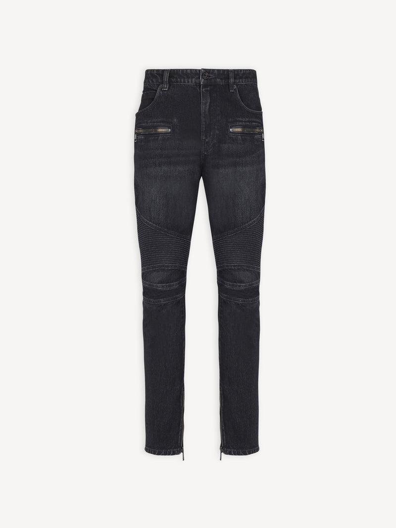 Biker jeans in black vintage denim