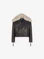 Leather jacket with shearling collar