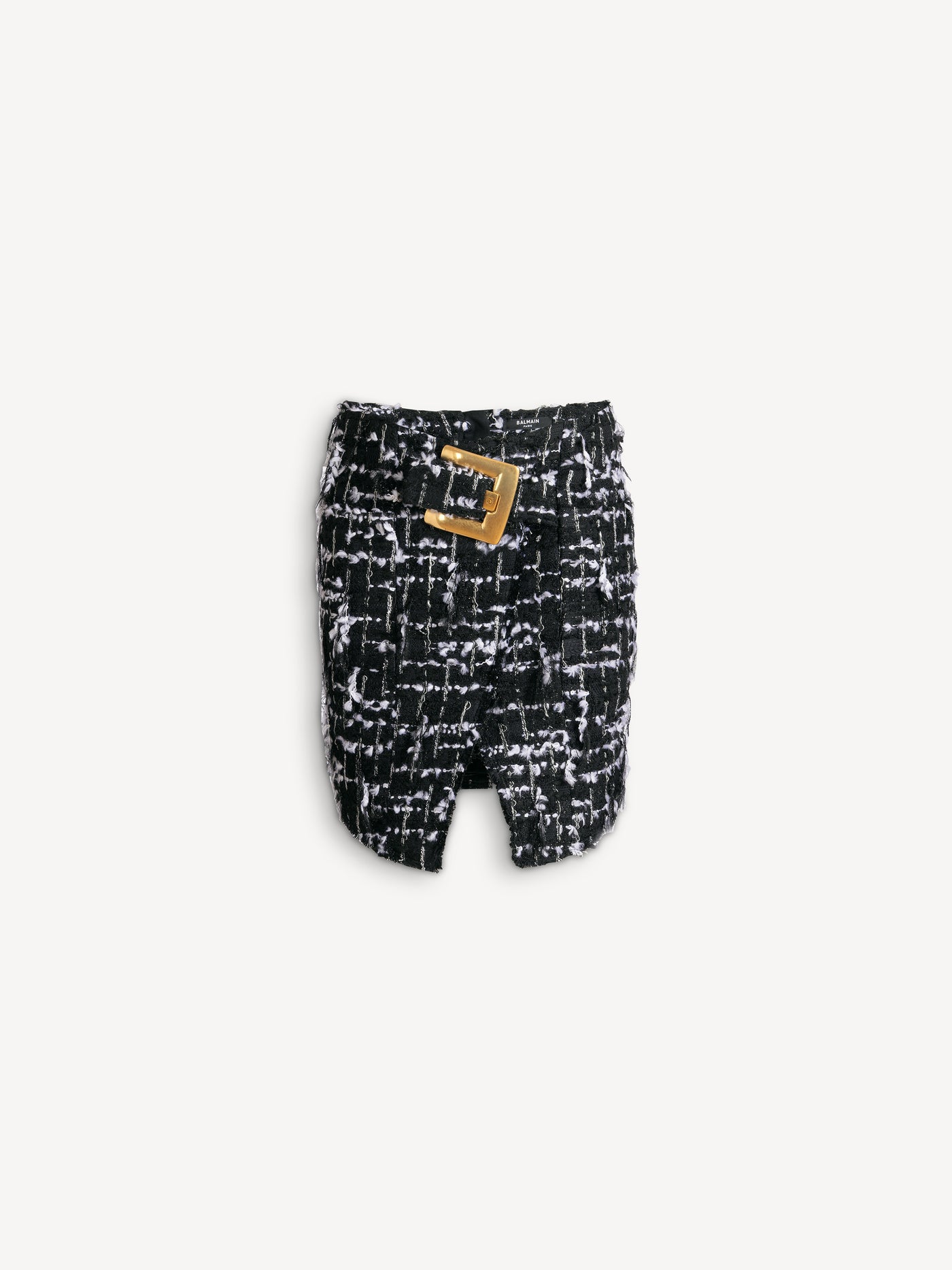 Gonna con cintura in tweed con frange