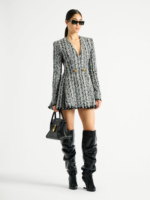 Two-tone flared tweed dress