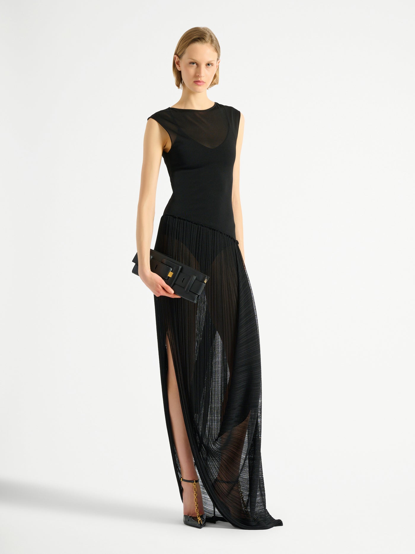 Langes, drapiertes Kleid aus Viskose