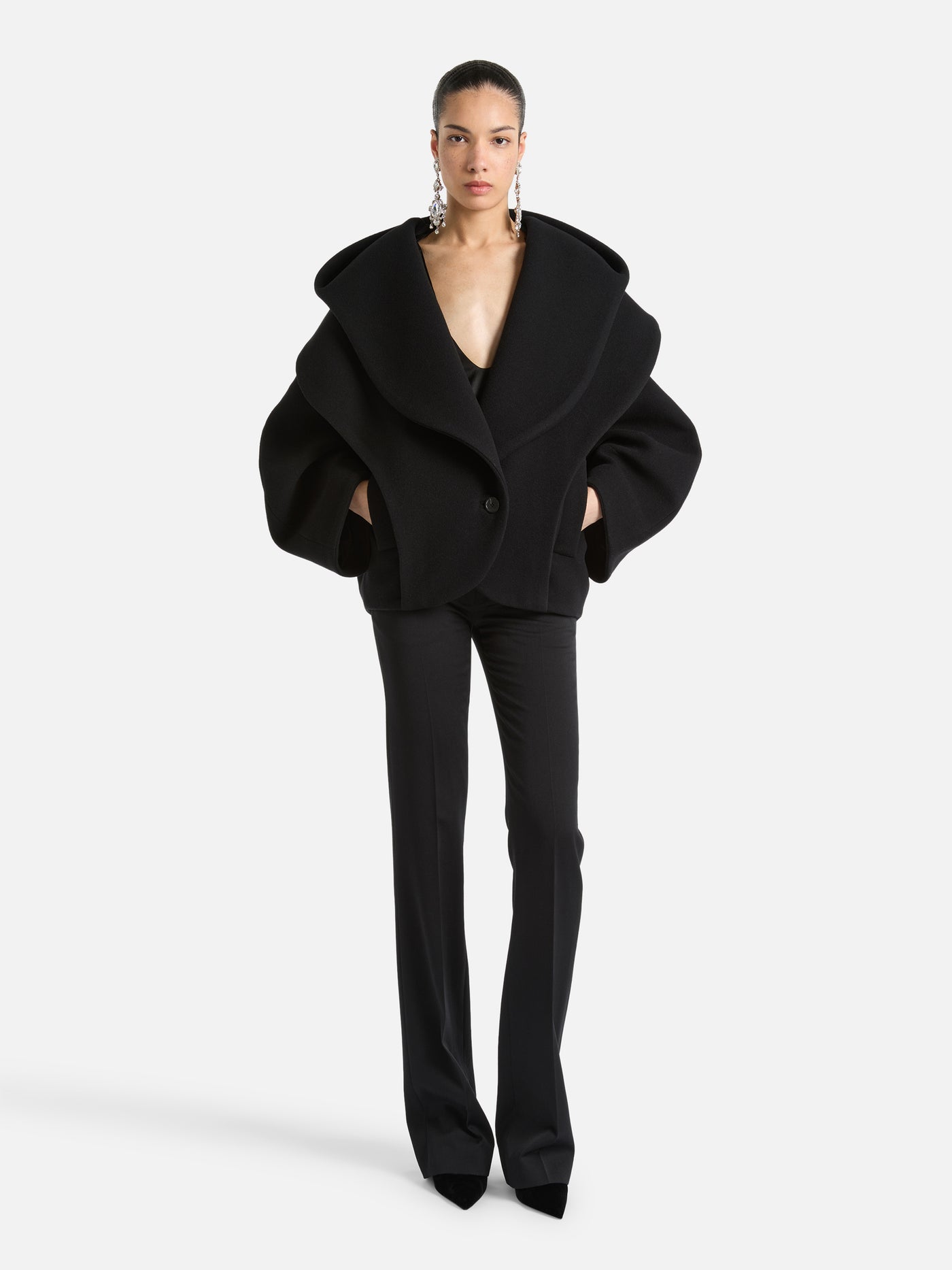 Oversize-Caban mit Kapuze aus Wolle