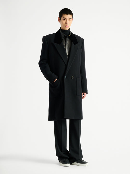 Manteau long en laine et velours