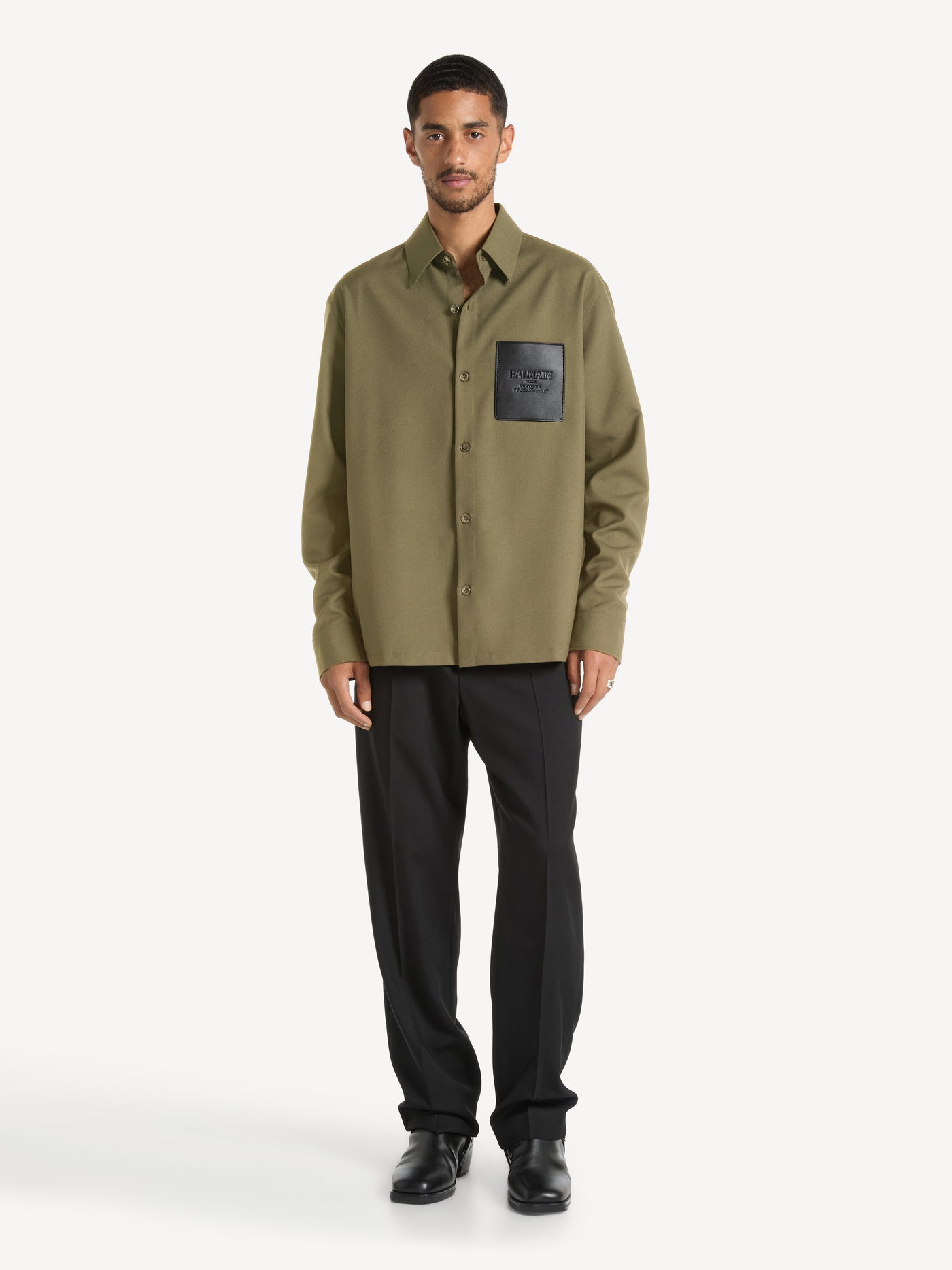 Wool overshirt with leather Balmain Vintage label
