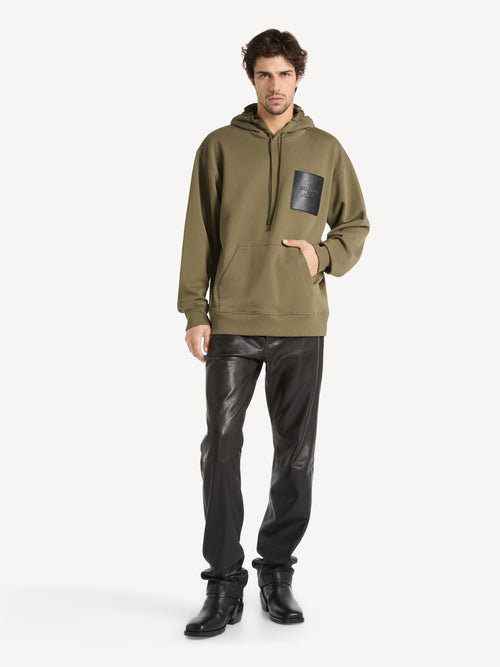 Kapuzenpullover mit Balmain Vintage-Etikett aus Leder