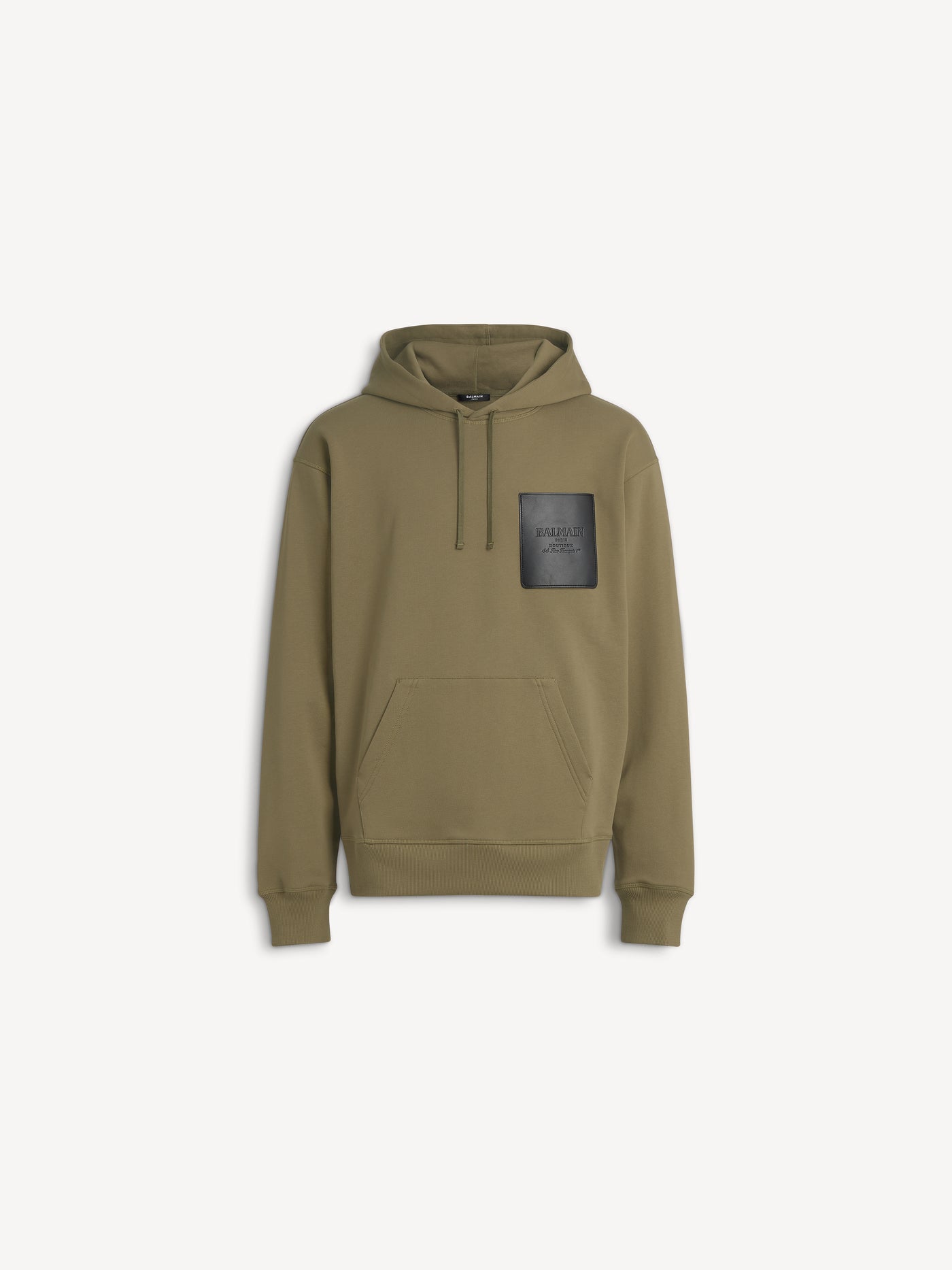 Kapuzenpullover mit Balmain Vintage-Etikett aus Leder