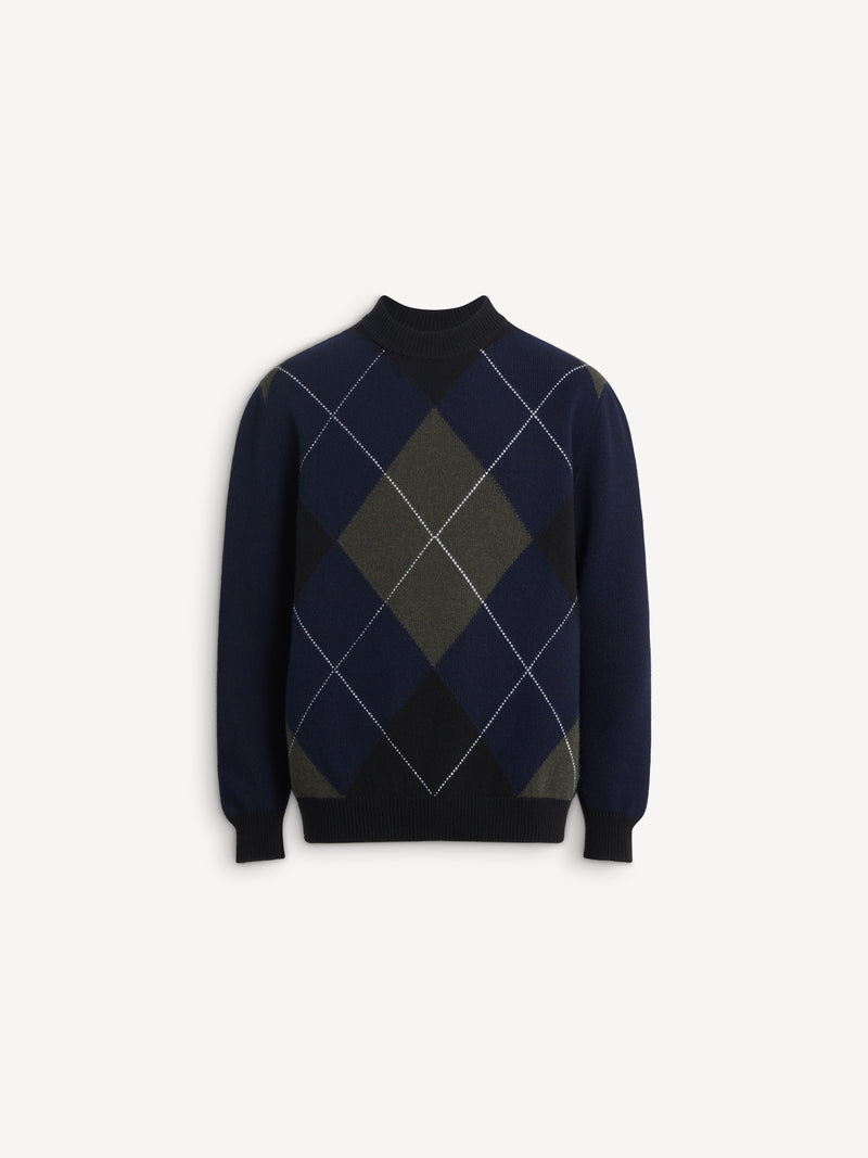 Merino wool jumper with diamond pattern