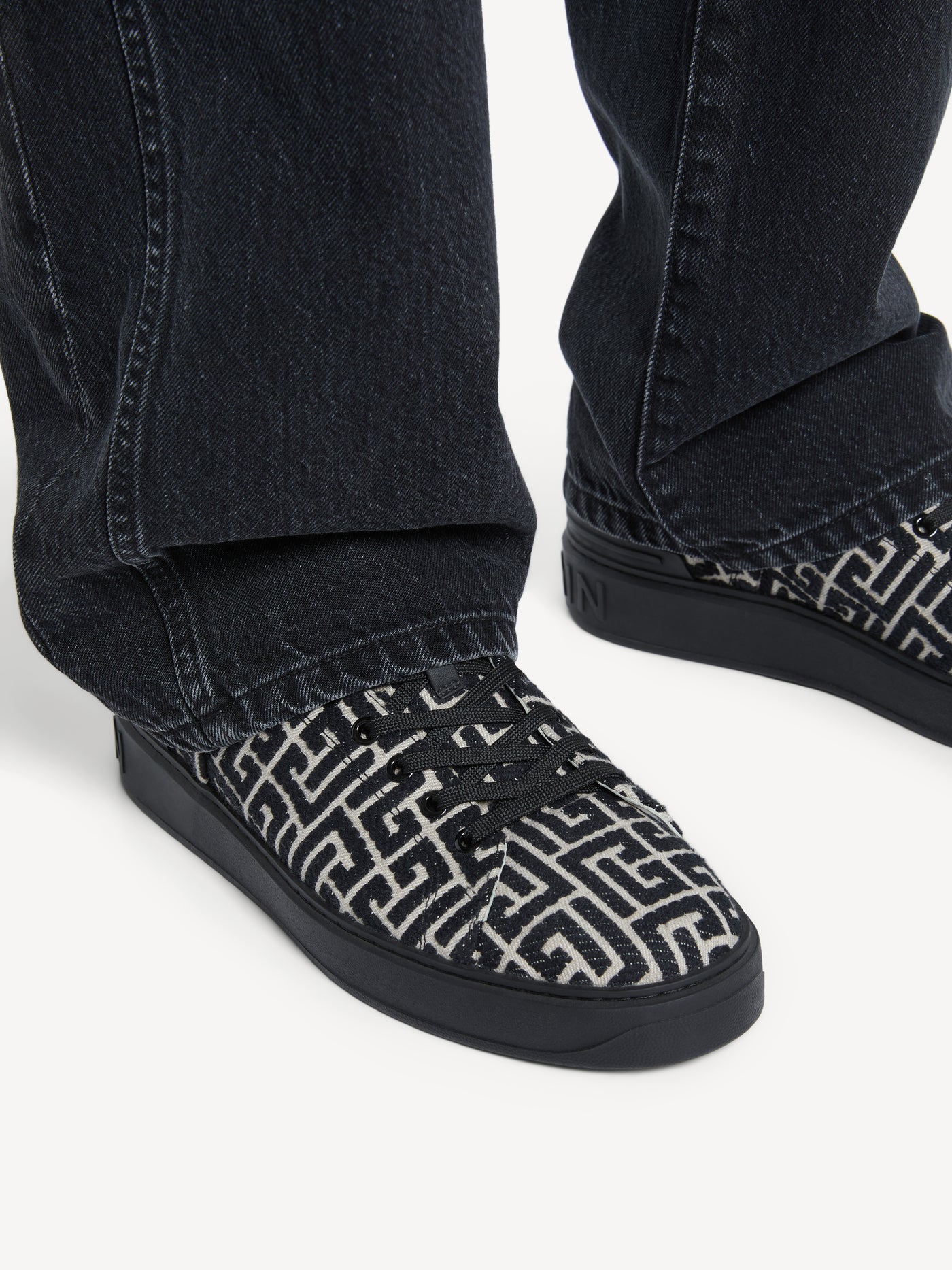 B-Court trainers in leather and Monogram jacquard