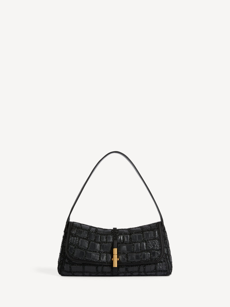 BALMAIN METROPOLIS bag in crocodile-effect leather with embroidery