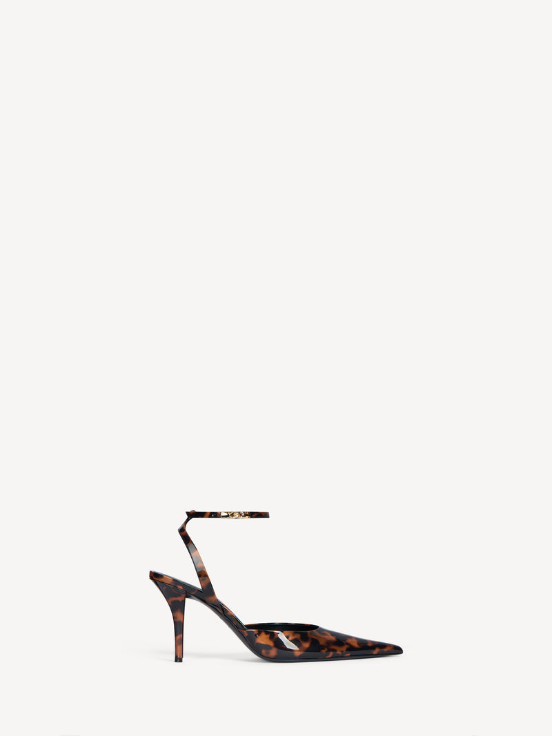 Printed patent leather strappy pumps
