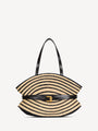 Borsa Shuffle media in rafia bicolore e pelle liscia