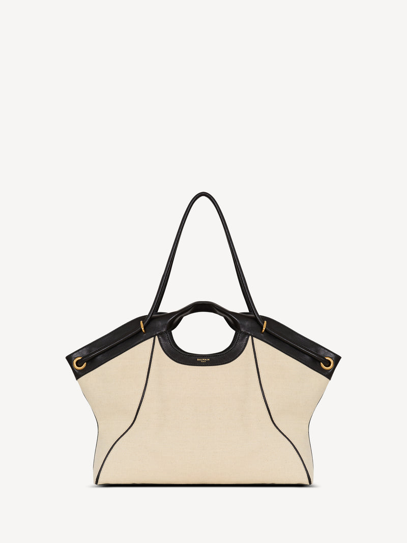 Sac cabas Tote Large en toile et cuir lisse