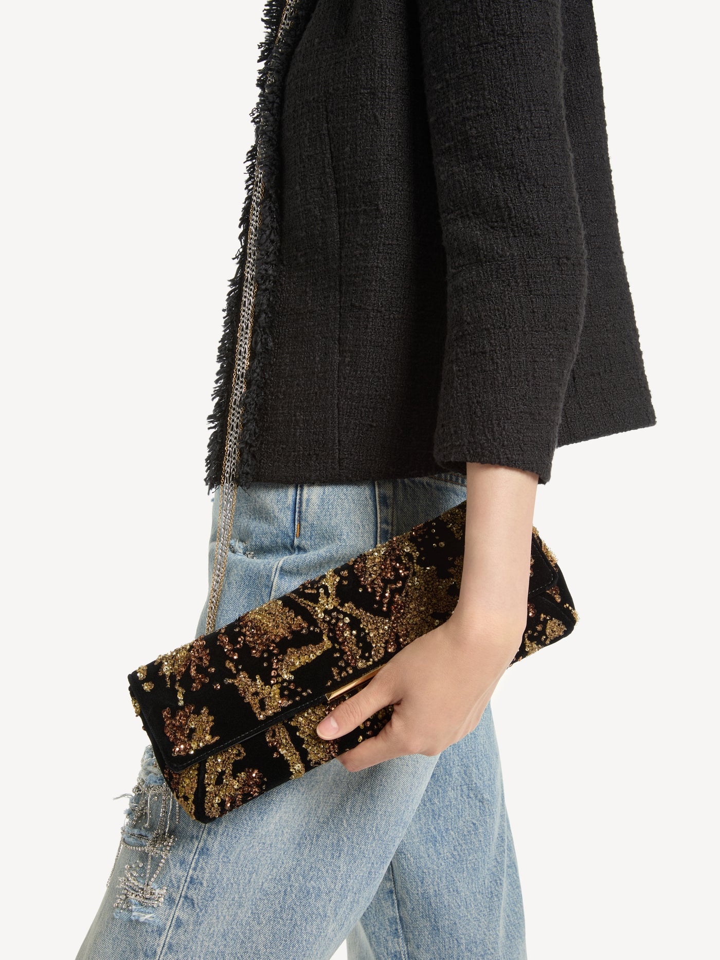 Small Clutch bag in python-effect embroidered velvet