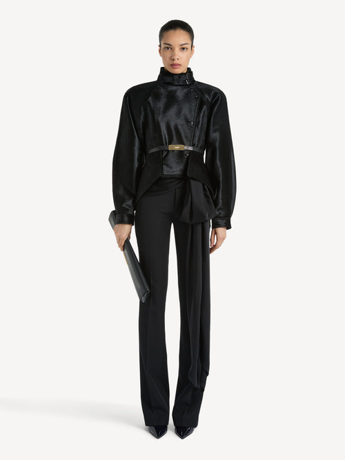 Pony-effect leather signature jacket