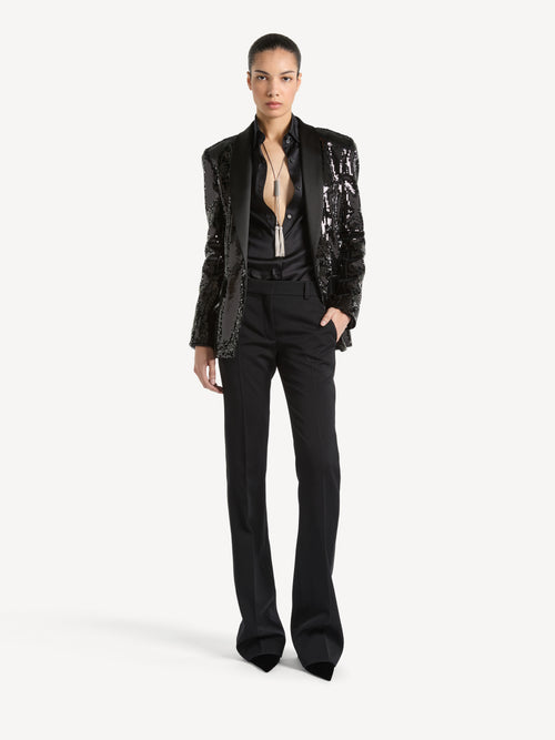 1-button satin jacket with sequins
