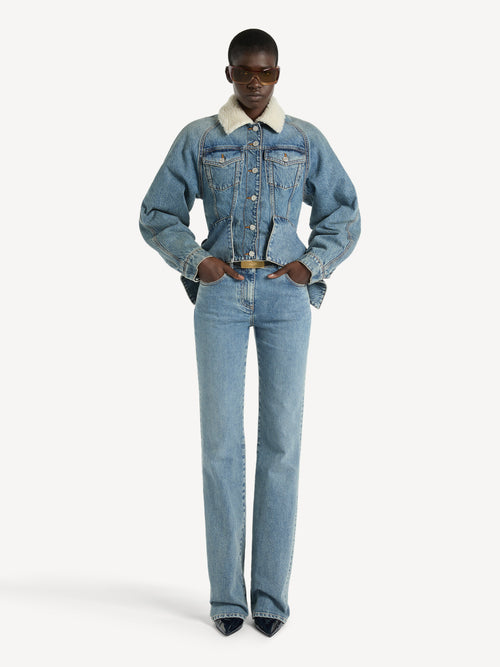 Denim signature jacket with shearling collar