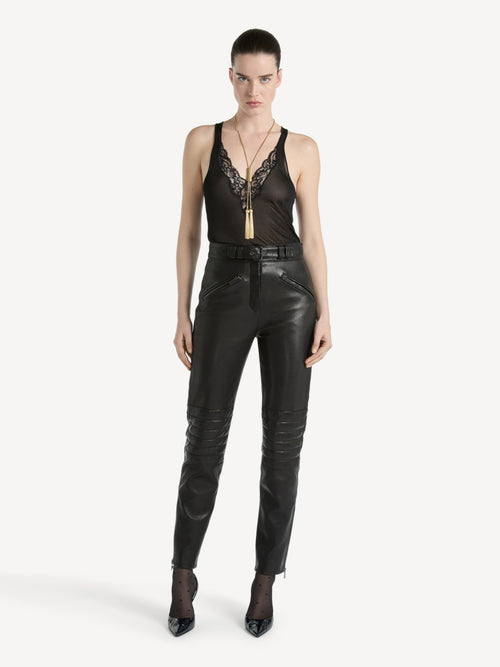 Pantaloni biker in pelle d’agnello
