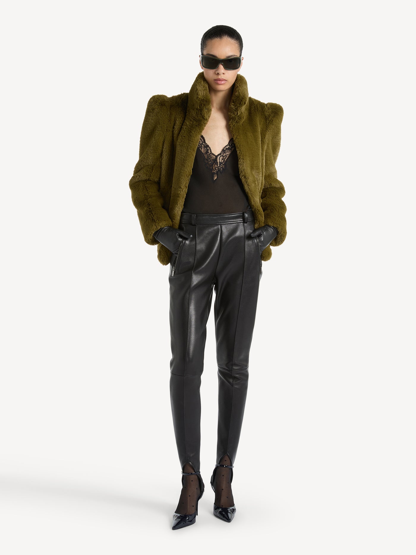 Pantaloni fuseau in pelle d’agnello