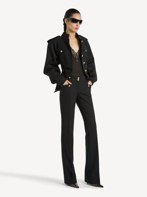 Pleated wool gabardine trousers