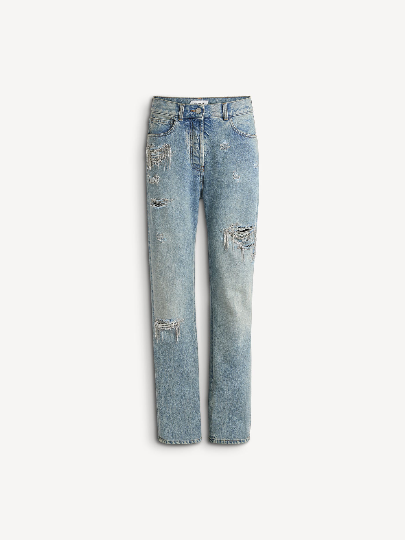 Straight-leg embroidered denim jeans