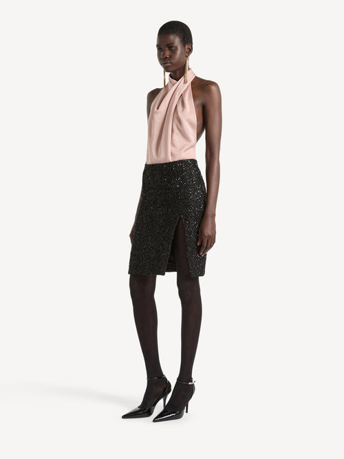 Sequinned tweed midi skirt