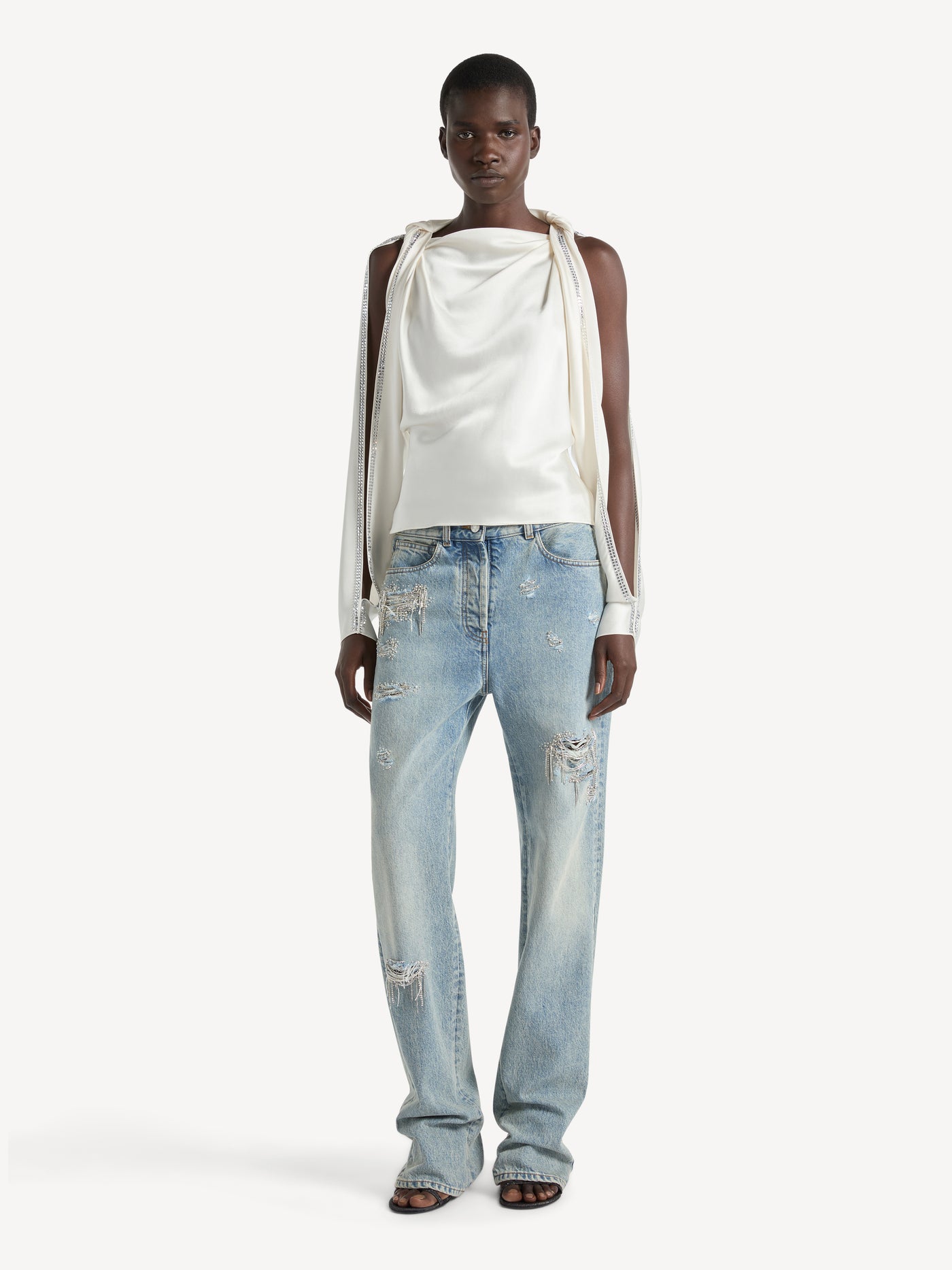 Draped cady crepe blouse with crystals