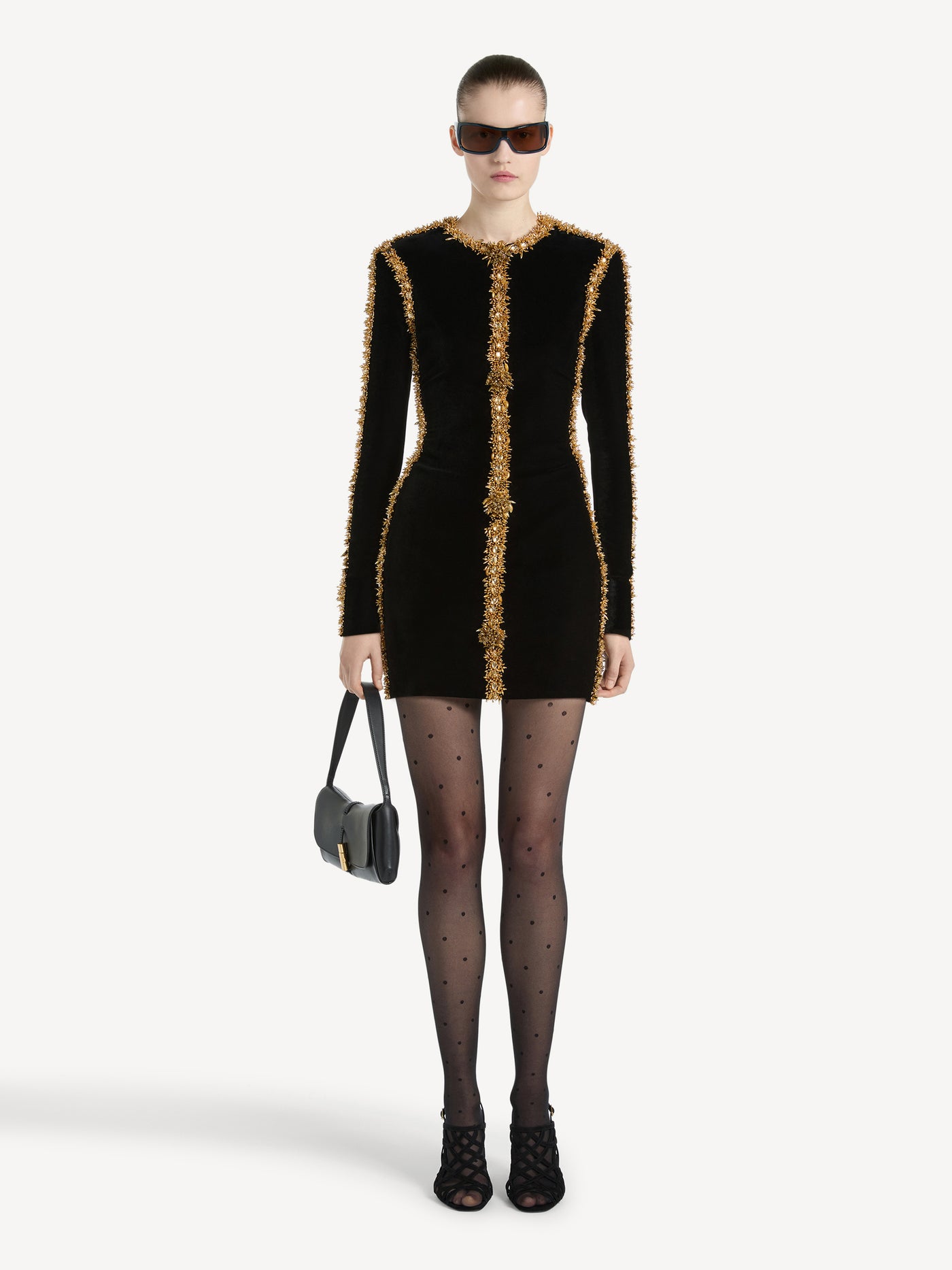 Velvet dress with embroidered trim