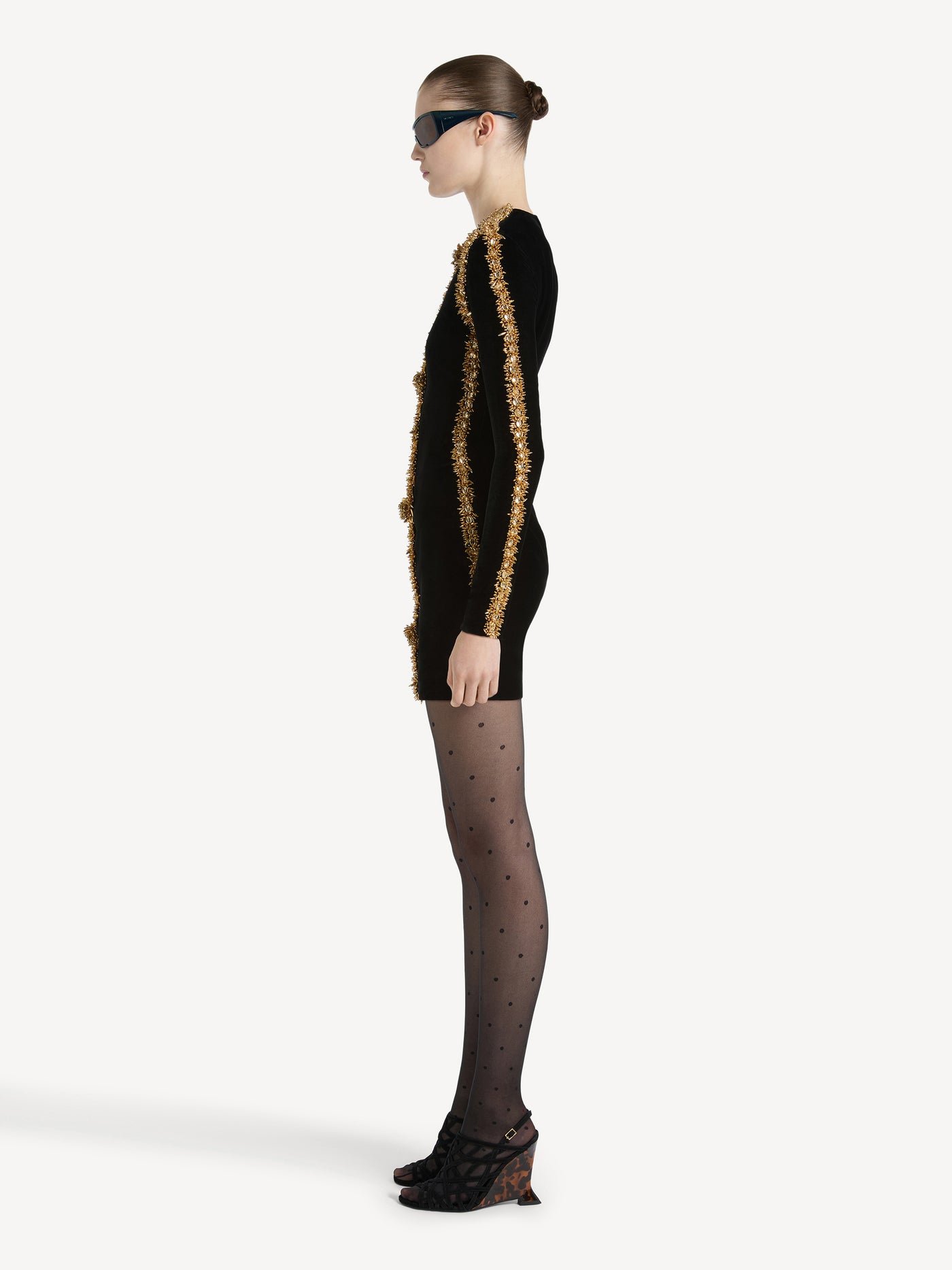 Velvet dress with embroidered trim