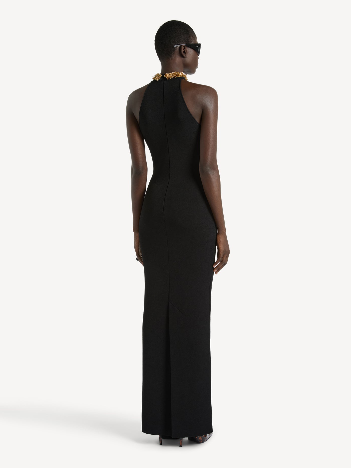 Vestido largo de punto milano con bordado