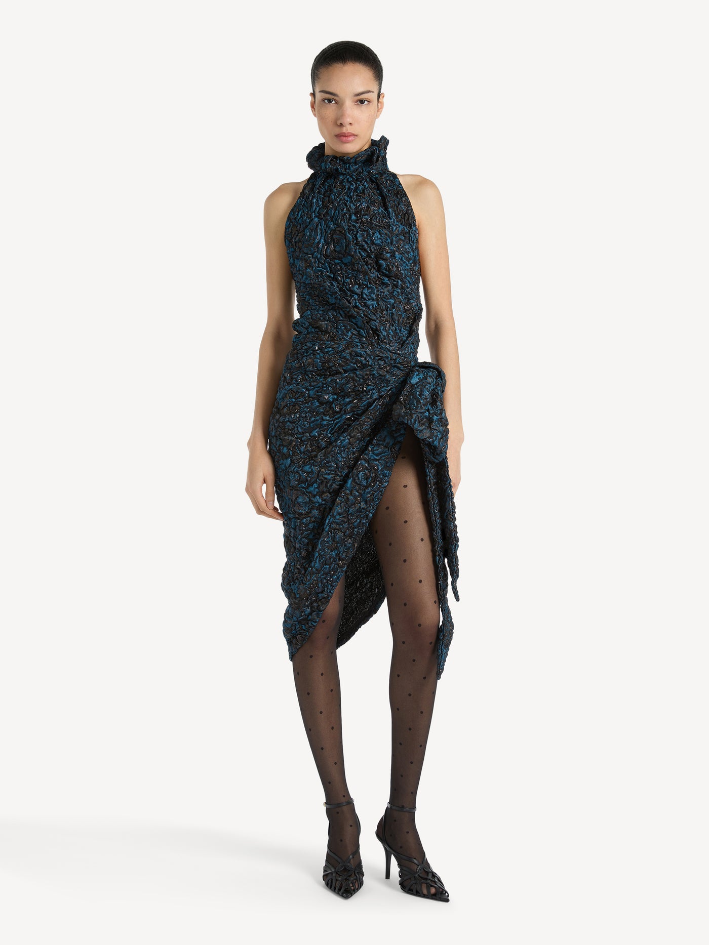 Drapiertes Kleid aus Cloqué-Jacquard