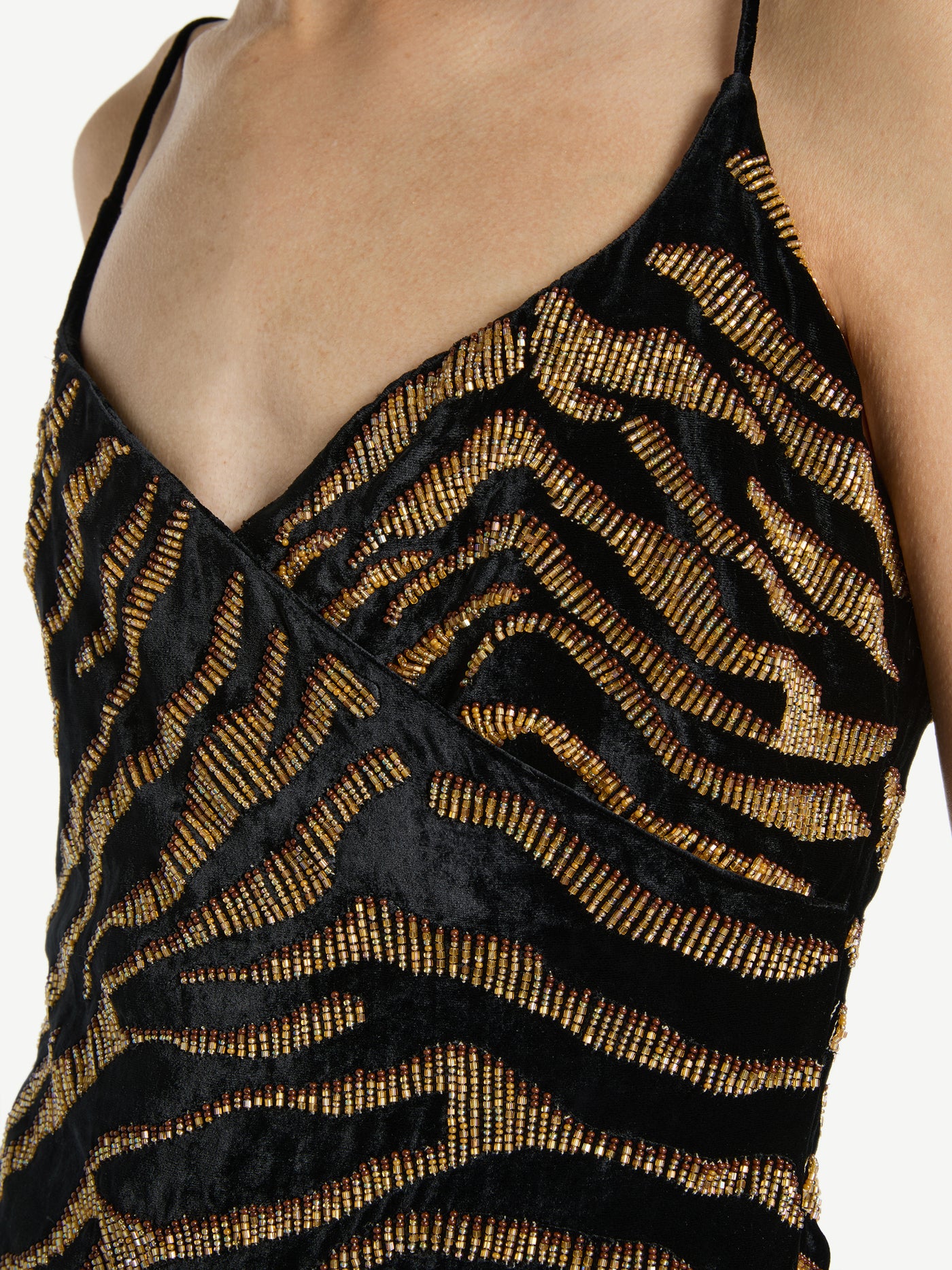 Velvet dress with tiger embroidery