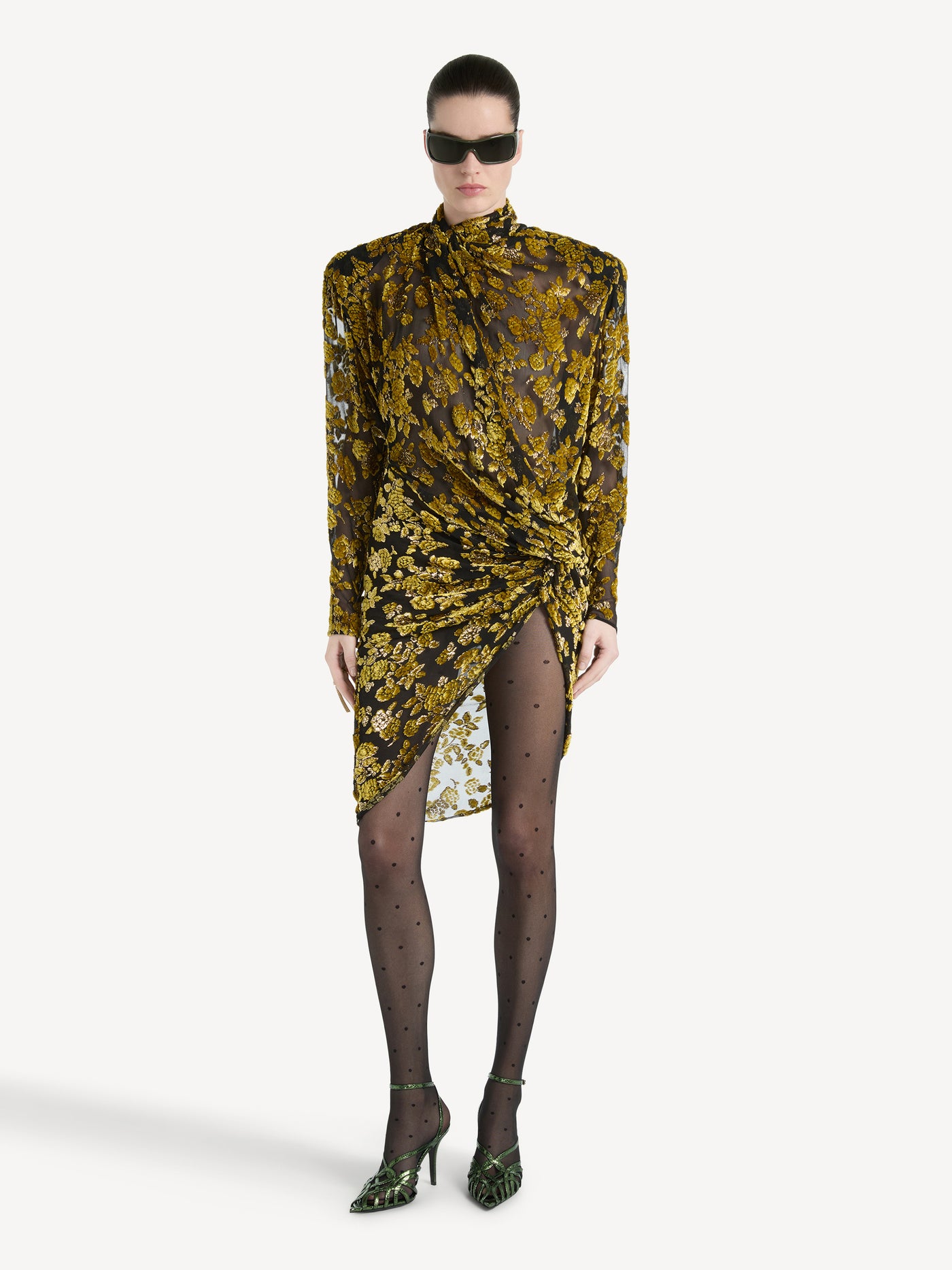 Draped velvet jacquard dress
